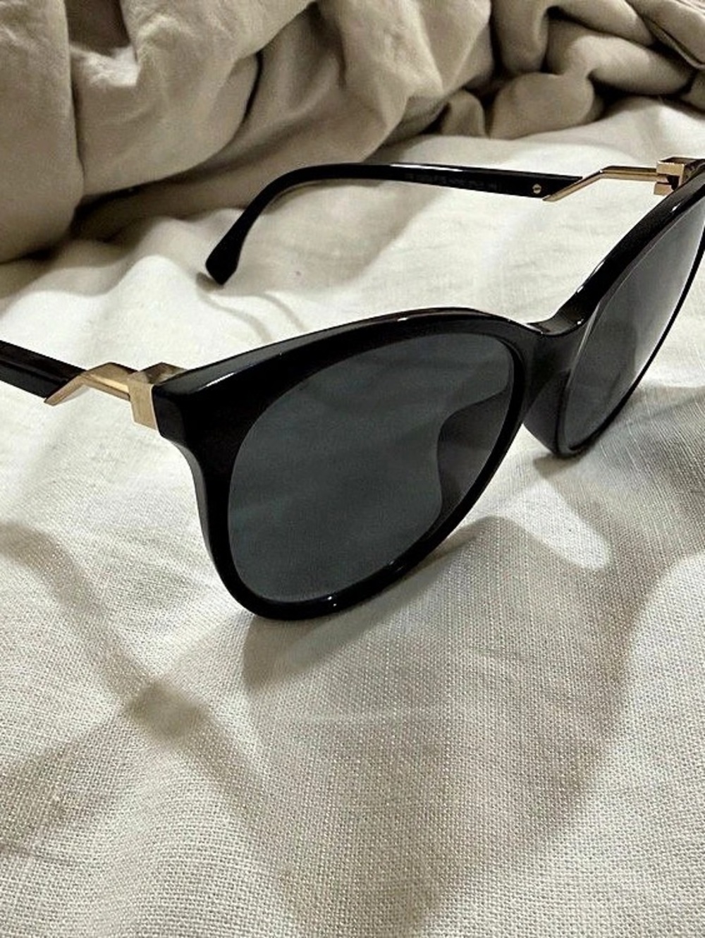 Fendi Black Cat Eye Sunglasses With Gold Accent